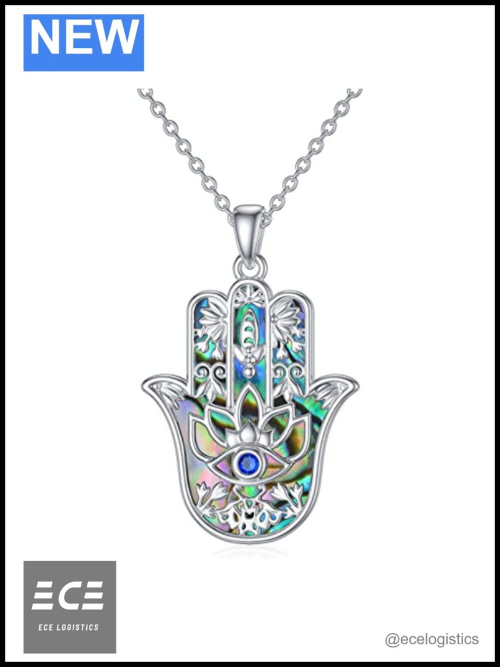 925 Sterling Silver Hamsa Evil Eye Lotus Pendant Necklace 20in